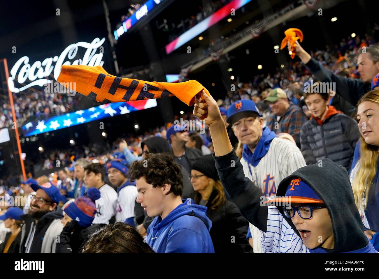 New York Mets fans cheer before Game 2 of a National League wild