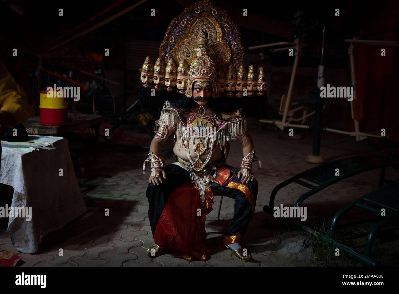 King Ravana Real An artist dressed as demon king Ravana sits backstage before the final ...