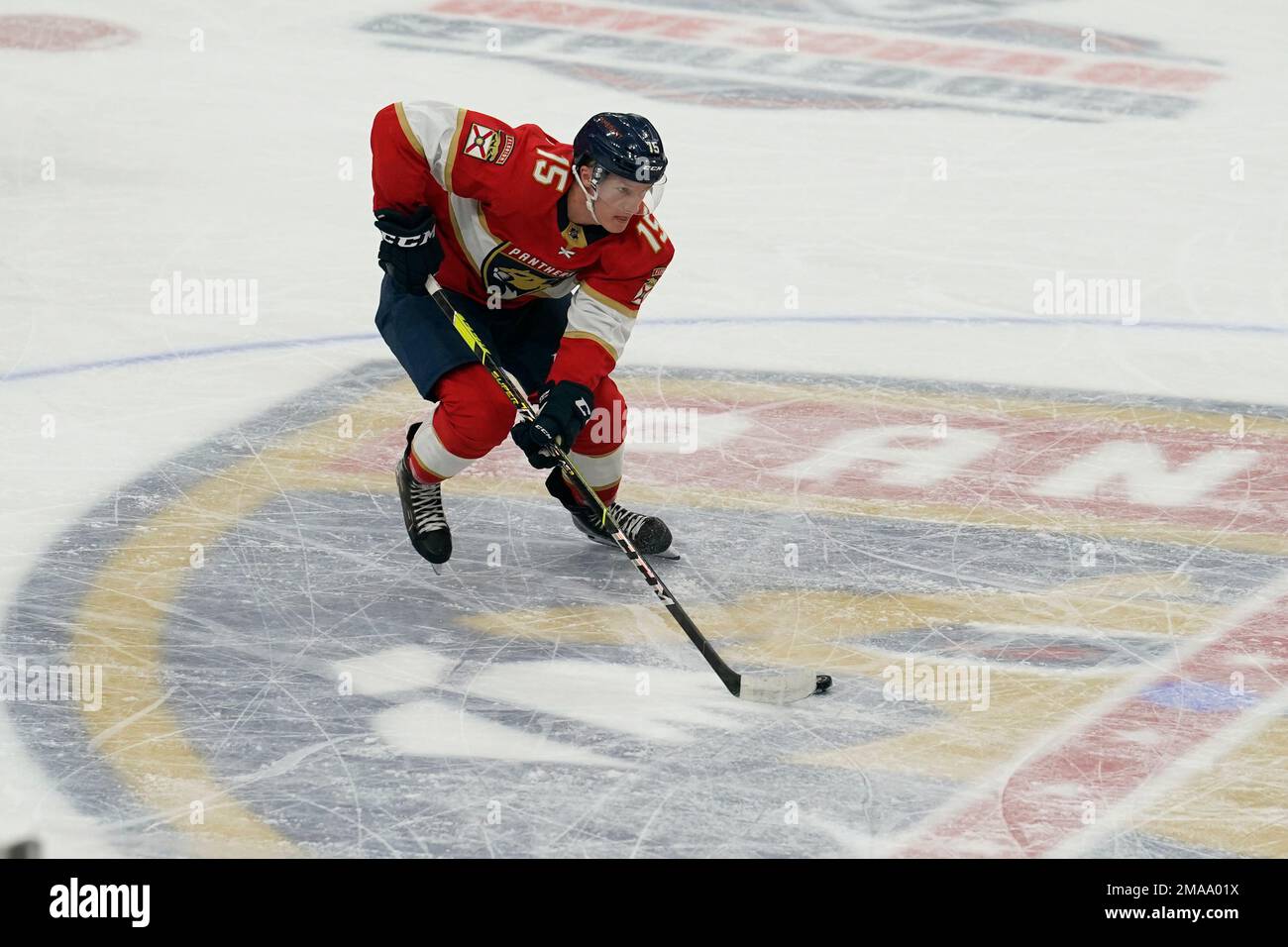 Florida Panthers center Anton Lundell (15) skates during the second