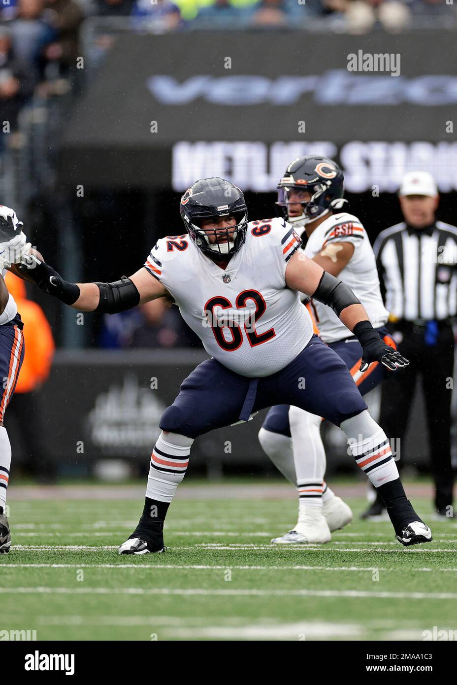 Chicago Bears guard Lucas Patrick (62) protects the pocket during an NFL  football game against the Tampa Bay Buccaneers, Sunday, Sept. 17, 2023, in  Tampa, Fla. (AP Photo/Peter Joneleit Stock Photo - Alamy
