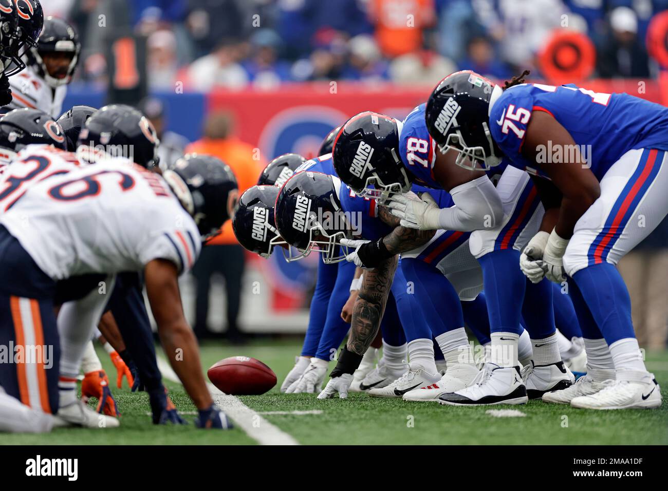 New York Giants guard Joshua Ezeudu looks to block against the New England  Patriots during an NFL preseason football game at Gillette Stadium,  Thursday, Aug. 11, 2022 in Foxborough, Mass. (Winslow Townson/AP