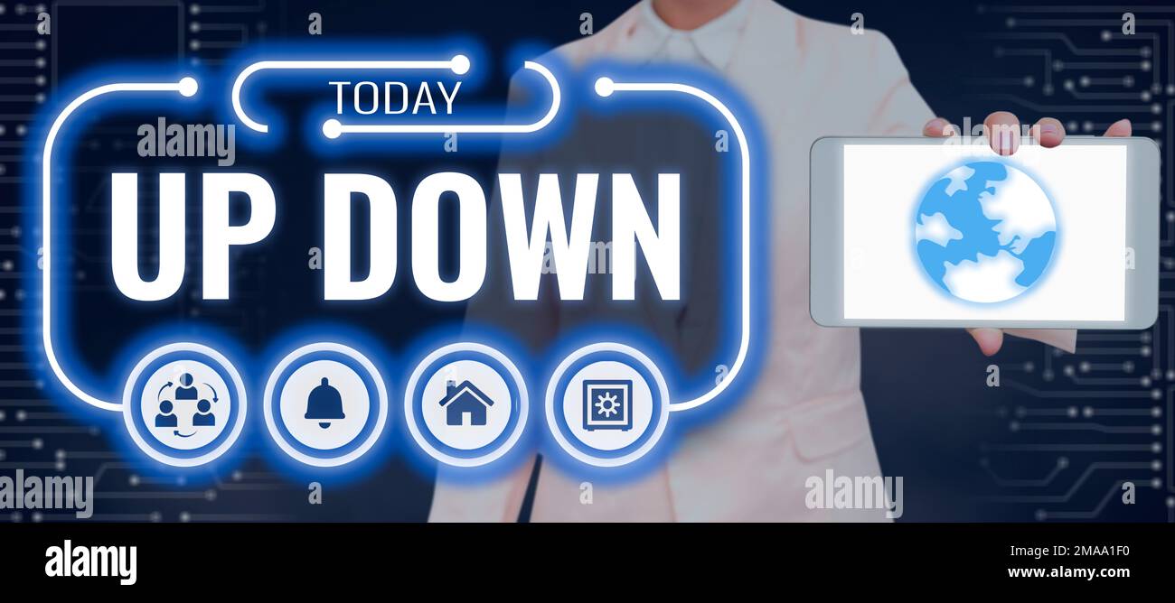 Writing displaying text Up Down. Word Written on To look or to feel updown Look or to feel