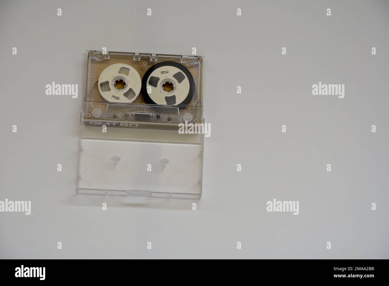 Metal audio cassette tape for recording audios. Vintage cassette tape. Brazil, South America Stock Photo