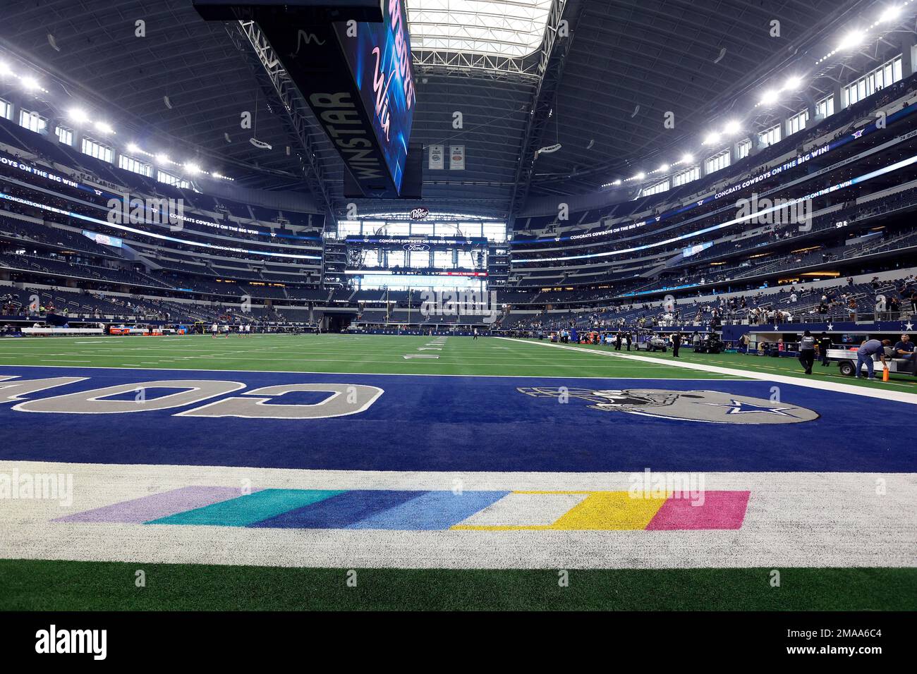 The Washington Commanders logo is seen in the end zone before a NFL  football game between the Washington Commanders and the Jacksonville  Jaguars, Sunday, Sept. 11, 2022, in Landover, Md. (AP Photo/Nick Wass Stock  Photo - Alamy