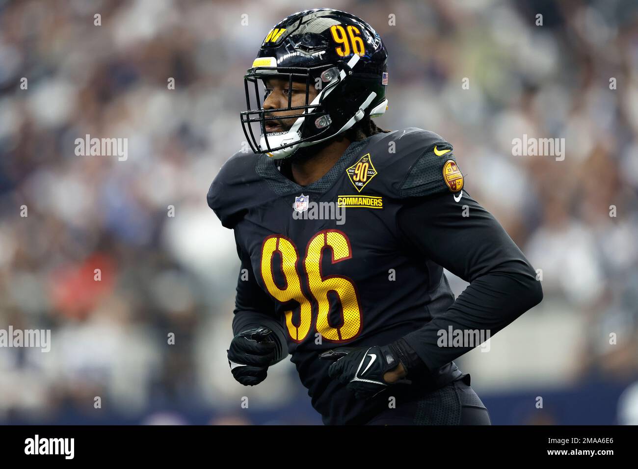 Washington Commanders defensive end James SmithWilliams (96) in action