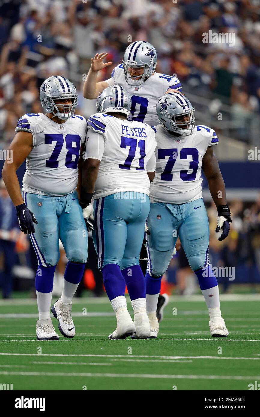 Dallas Cowboys quarterback Cooper Rush (10) celebrates after a touchdown  during an NFL football game against the Washington Commanders, Sunday, Oct.  2, 2022, in Arlington. (AP Photo/Tyler Kaufman Stock Photo - Alamy