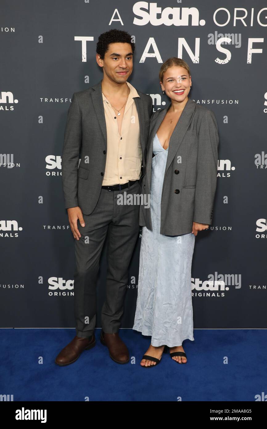 Sydney, Australia. 19th January 2023. Darius Williams and Clare Hughes arrive on the red carpet for the Sydney premier of TRANSFUSION at Hoyts Entertainment Quarter. Credit: Richard Milnes/Alamy Live News Stock Photo
