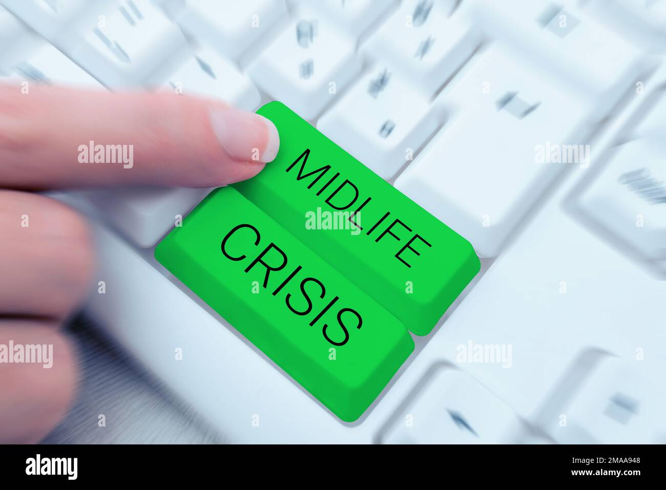 Handwriting text Midlife Crisis. Word Written on Software development technique Decomposing an application Stock Photo