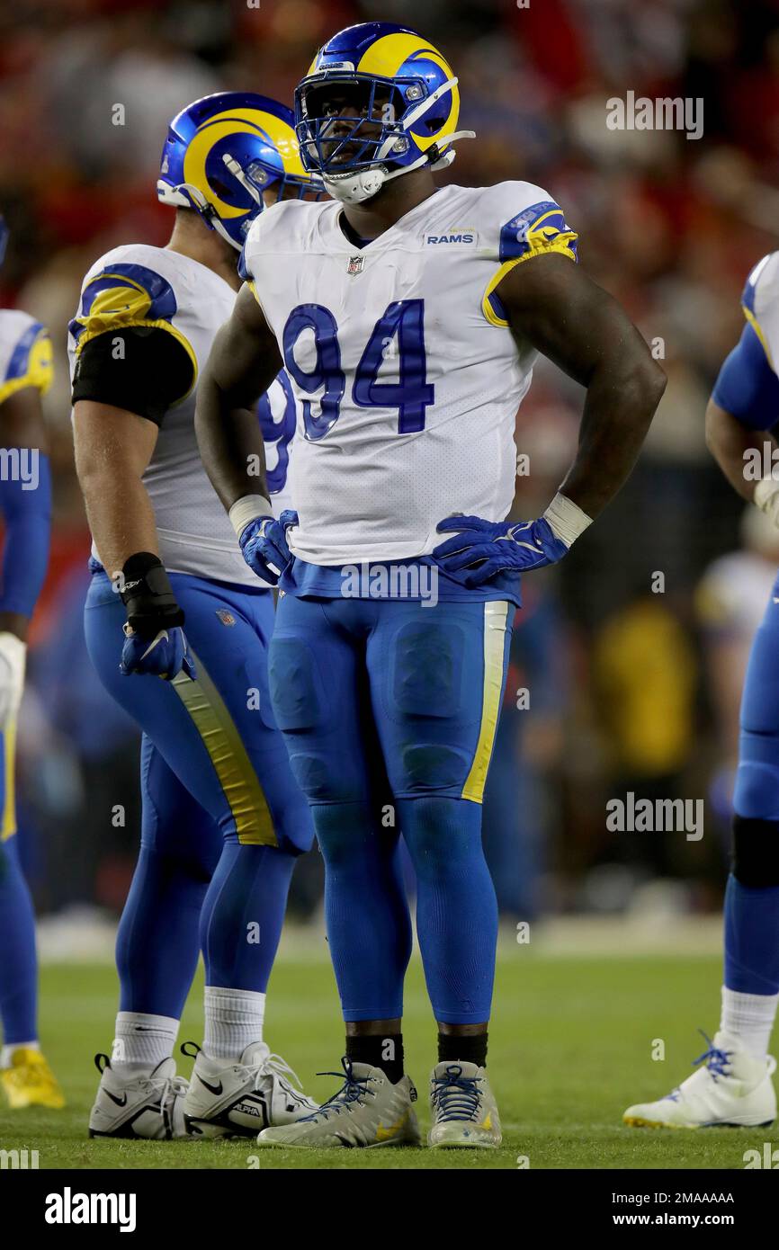 Los Angeles Rams defensive tackle A'Shawn Robinson (94) stands during an  NFL football game against the San Francisco 49ers, Monday, Oct. 3, 2022, in  Santa Clara, Calif. (AP Photo/Scot Tucker Stock Photo 