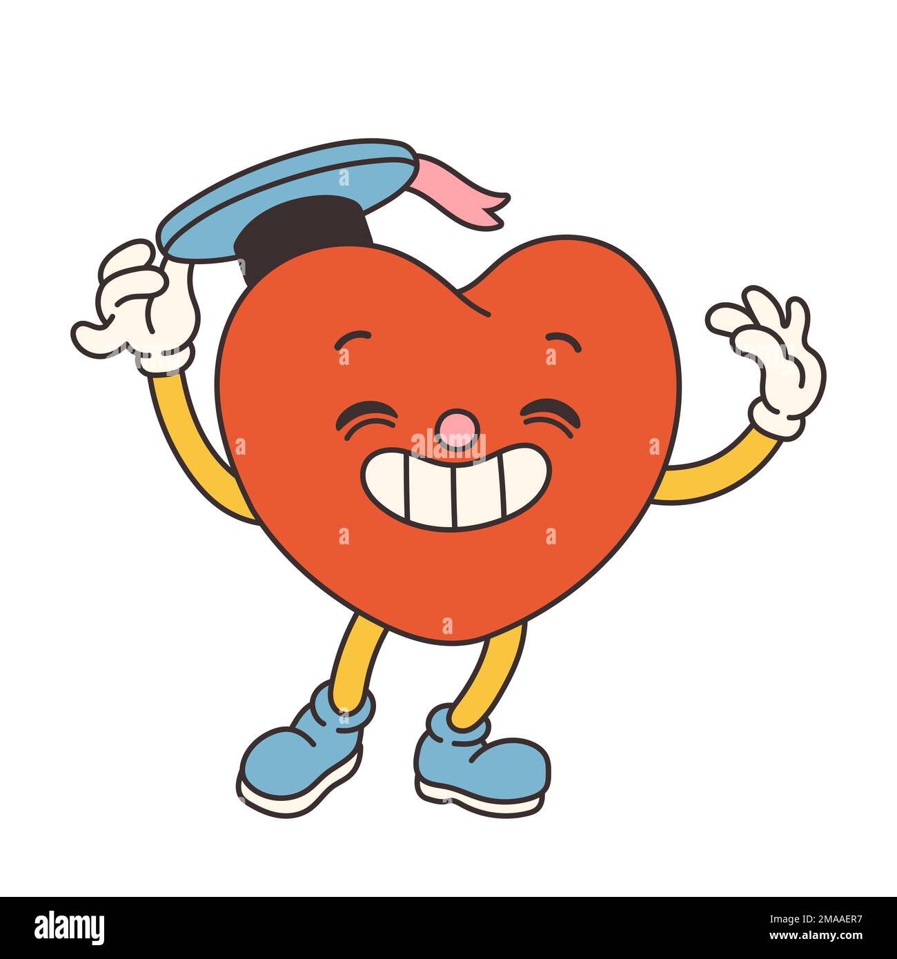 Trendy groovy Valentines day illustration. Retro cartoon style valentines day. 70s 60s aesthetics vintage vector. Stock Vector