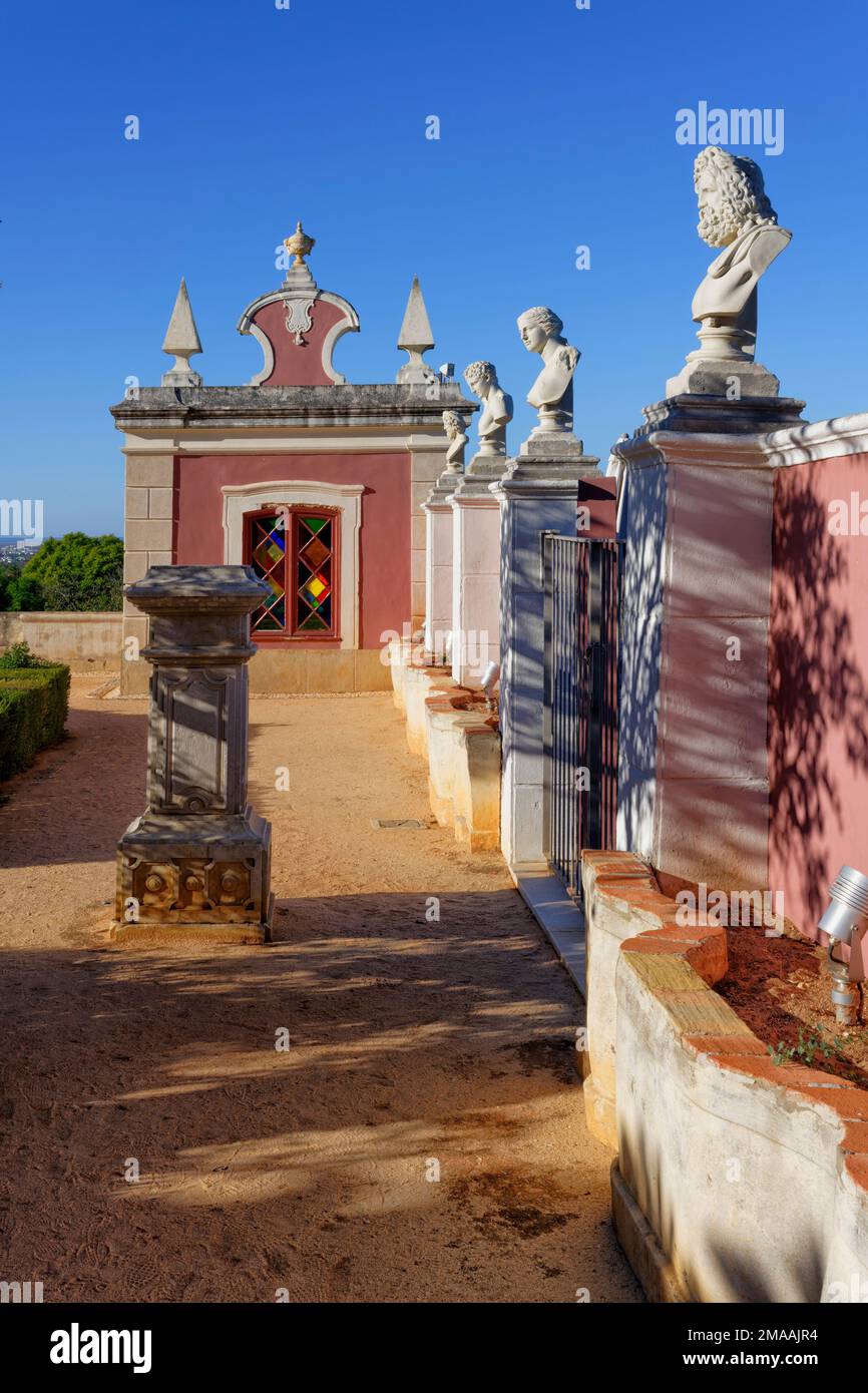 Chest on a column, Estoi Palace garden, Estoi, Loule, Faro district, Algarve, Portugal Stock Photo