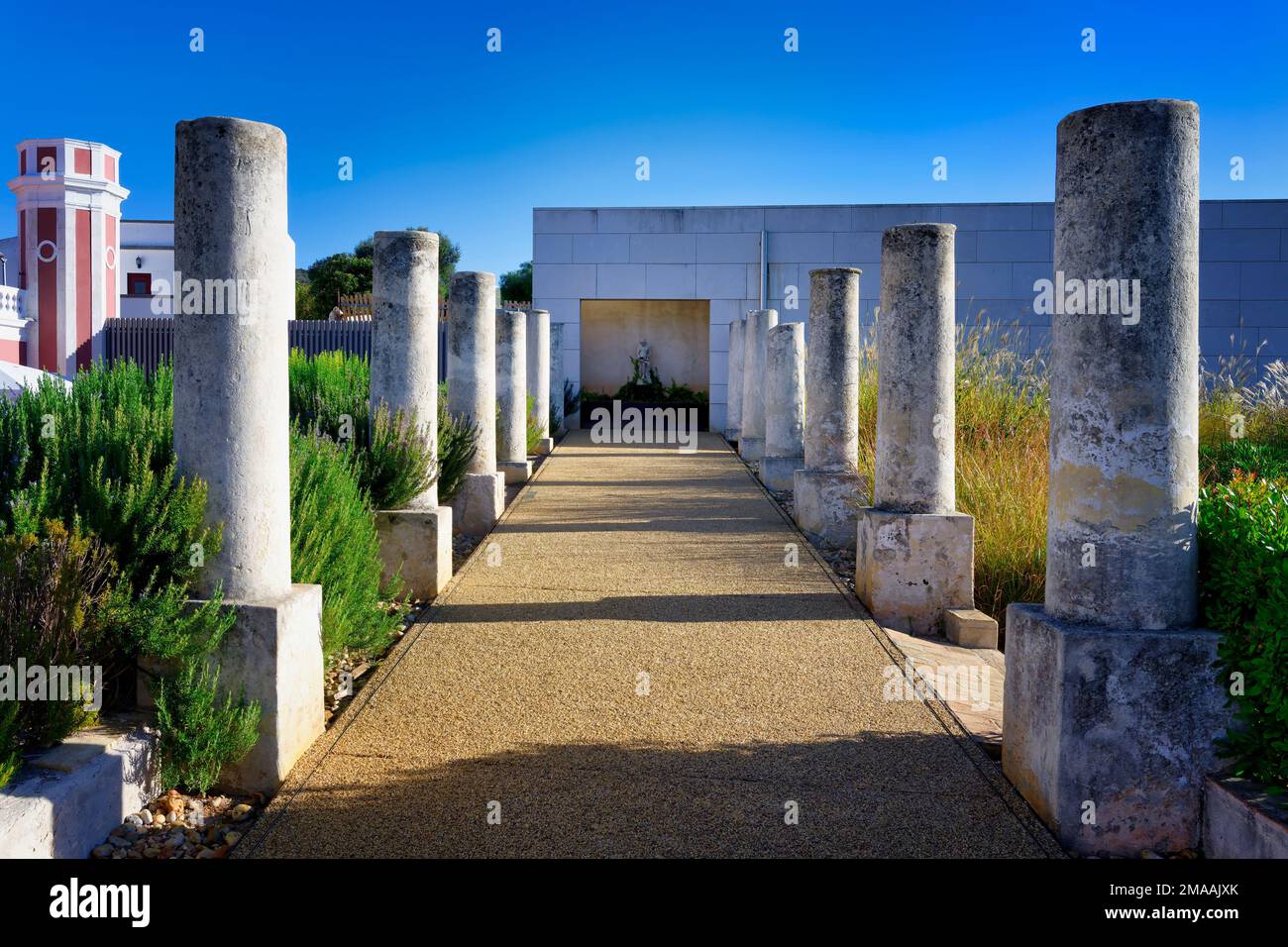 Colonnade in garden patio, Estoi Palace, Estoi, Loule, Faro district, Algarve, Portugal Stock Photo