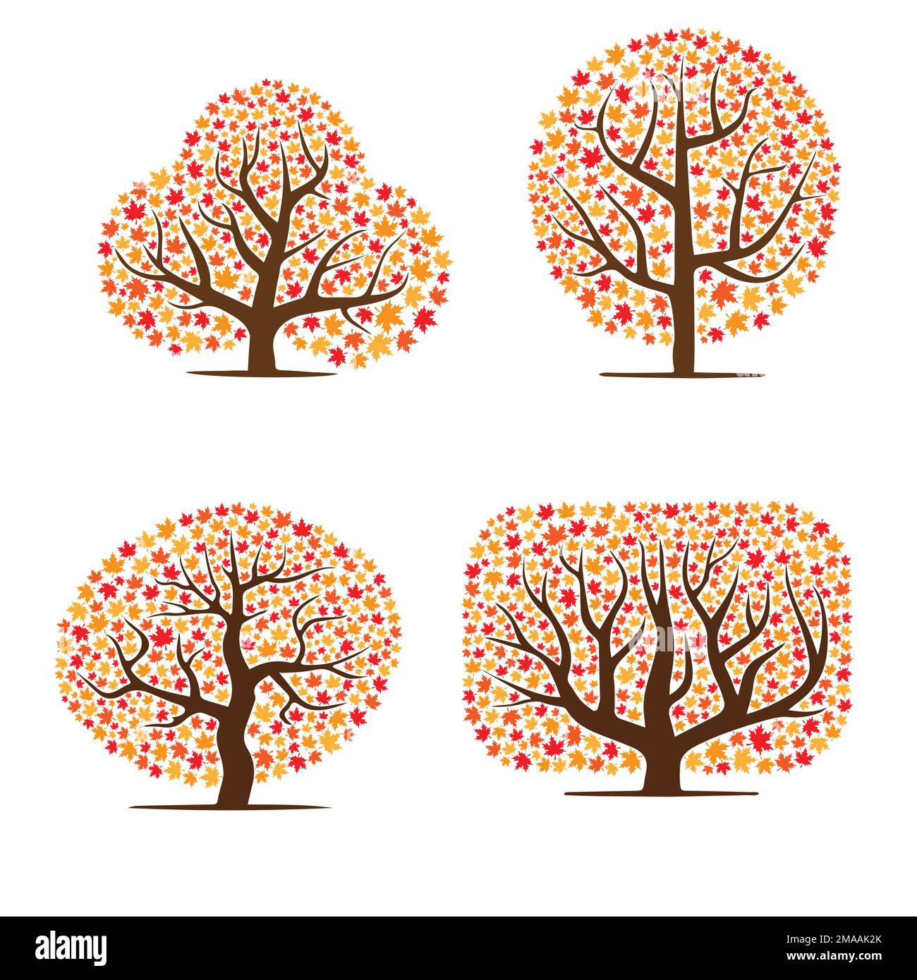 Abstract maple leaves orange tree silhouettes set Stock Vector