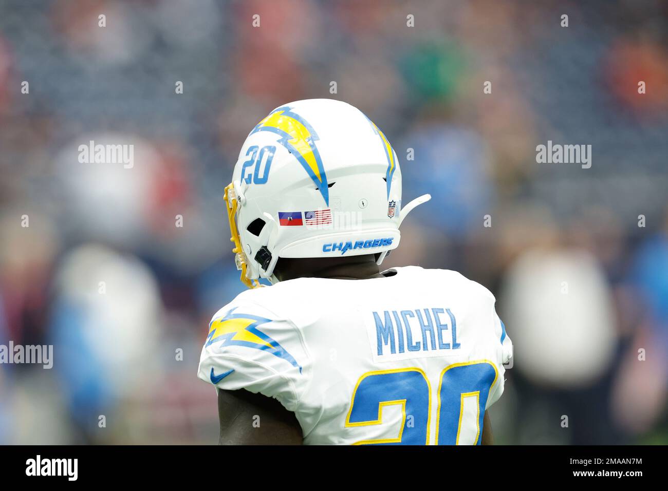 Houston, TX, USA. 2nd Oct, 2022. A Los Angeles Chargers helmet