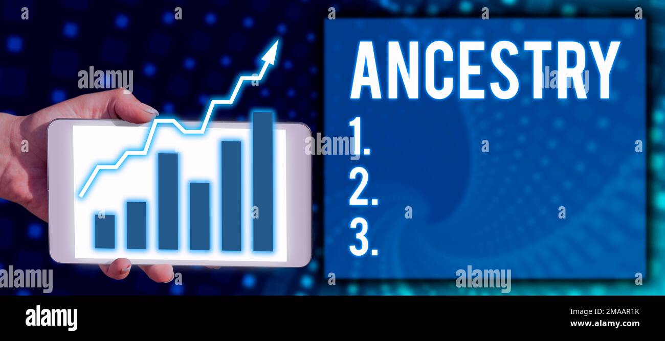 Text caption presenting Ancestry. Business overview the history or developmental process of a phenomenon object idea or style Stock Photo