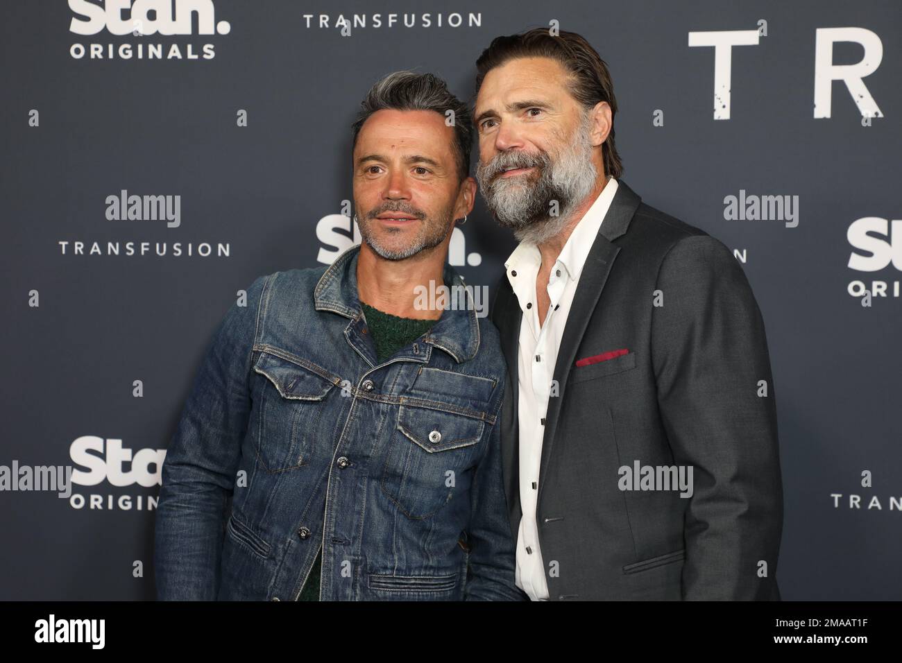 Sydney, Australia. 19th January 2023. Damian Walshe-Howling and Jeremy Lindsay Taylor arrive on the red carpet for the Sydney premier of TRANSFUSION at Hoyts Entertainment Quarter. Credit: Richard Milnes/Alamy Live News Stock Photo