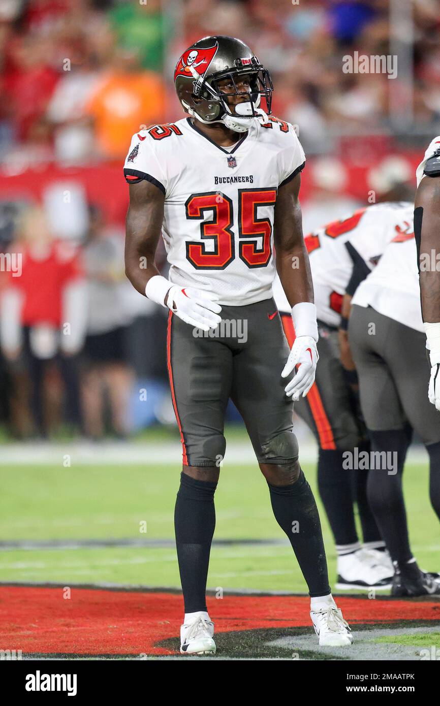 Tampa Bay Buccaneers cornerback Jamel Dean (35) lines up during a NFL  football game against the Kansas City Chiefs., Sunday, Oct. 2, 2022 in Tampa,  Fla. (AP Photo/Alex Menendez Stock Photo - Alamy