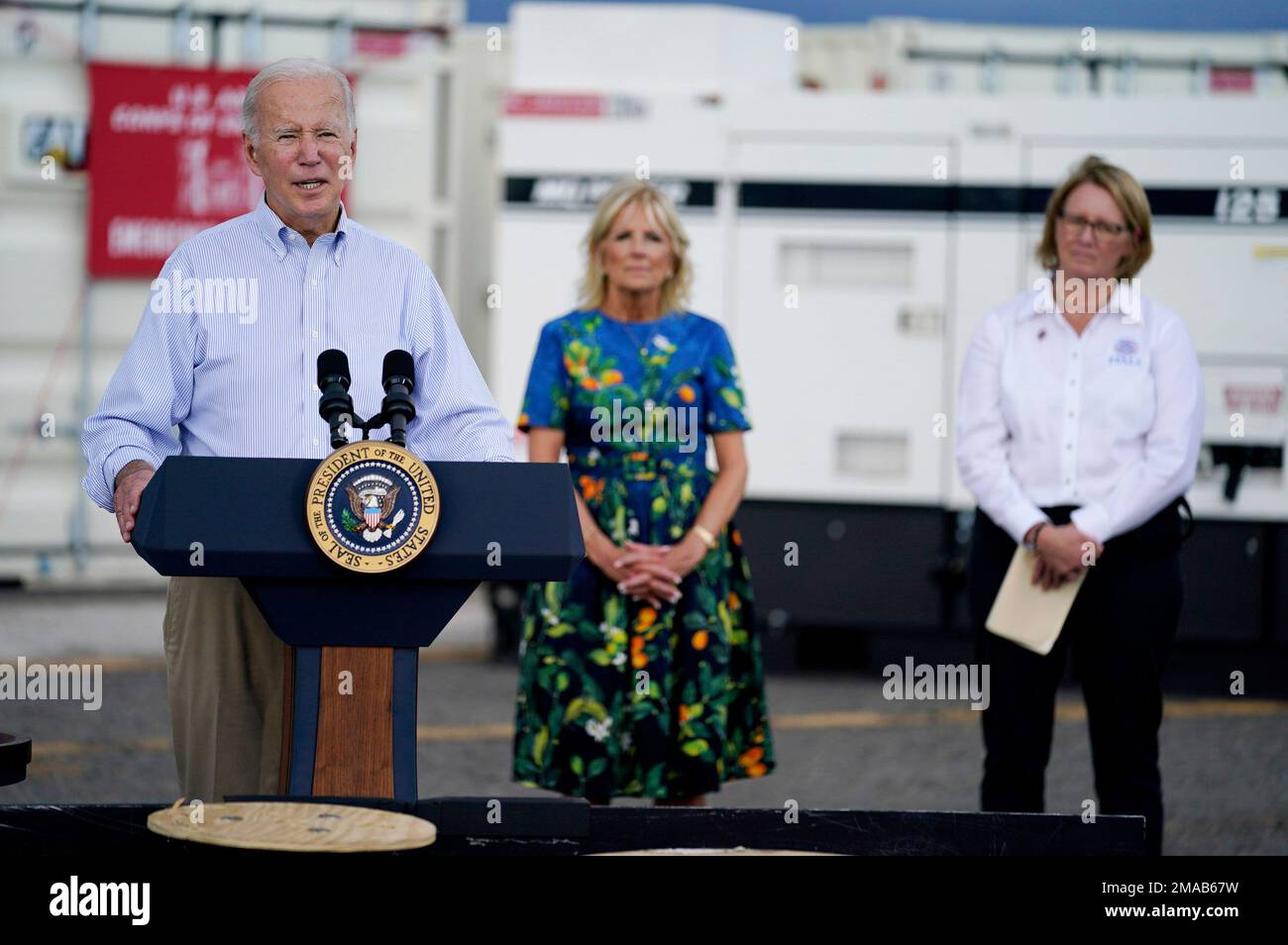 President Joe Biden, With First Lady Jill Biden And FEMA Administrator ...