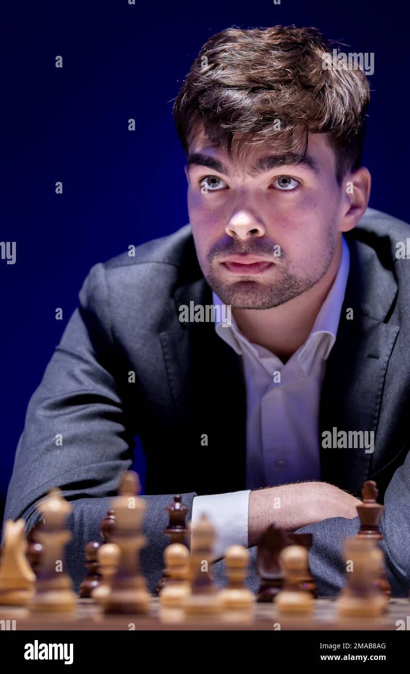 AMSTERDAM - Jorden van Foreest during the fifth round of the Tata Steel Masters chess tournament. This round of the chess tournament will be played in the Johan Cruijf ArenA. ANP KOEN VAN WEEL netherlands out - belgium out Stock Photo