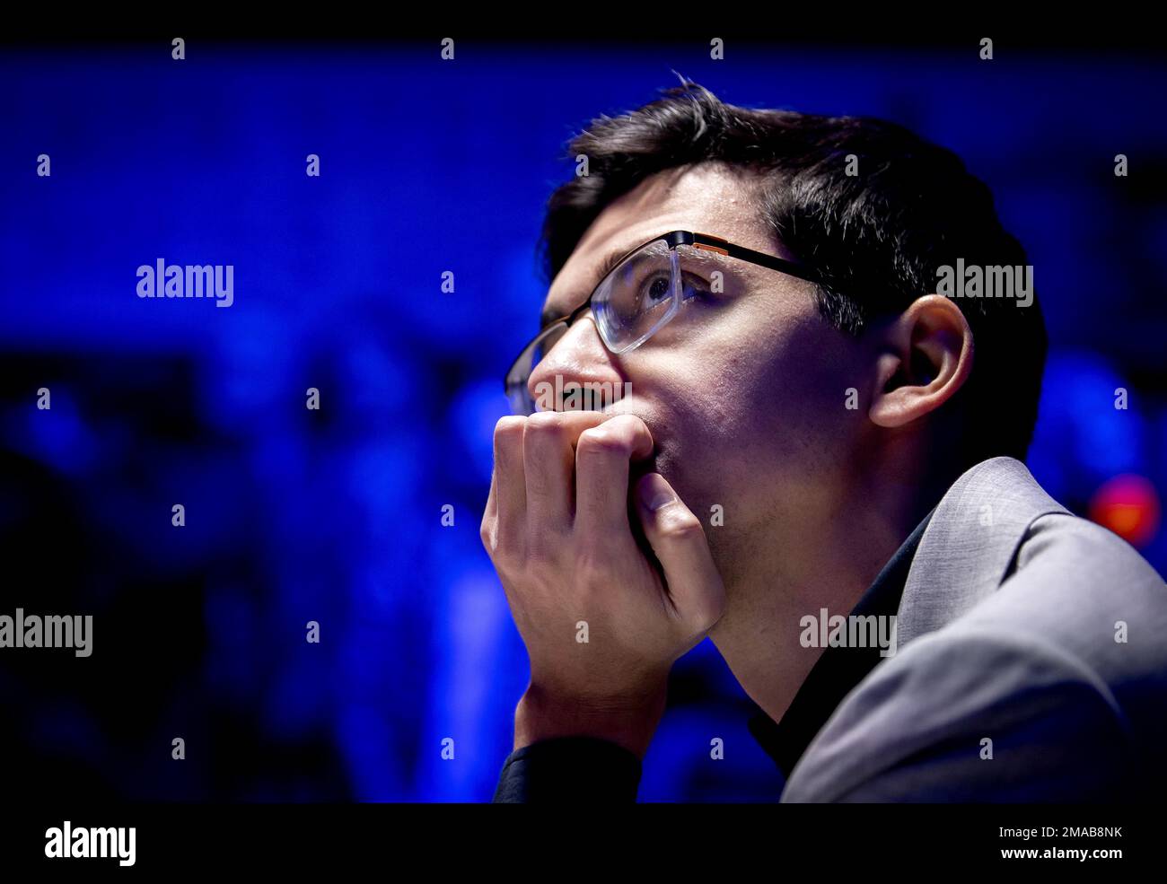 AMSTERDAM - Anish Giri during the fifth round of the Tata Steel Masters chess tournament. This round of the chess tournament will be played in the Johan Cruijf ArenA. ANP KOEN VAN WEEL netherlands out - belgium out Stock Photo