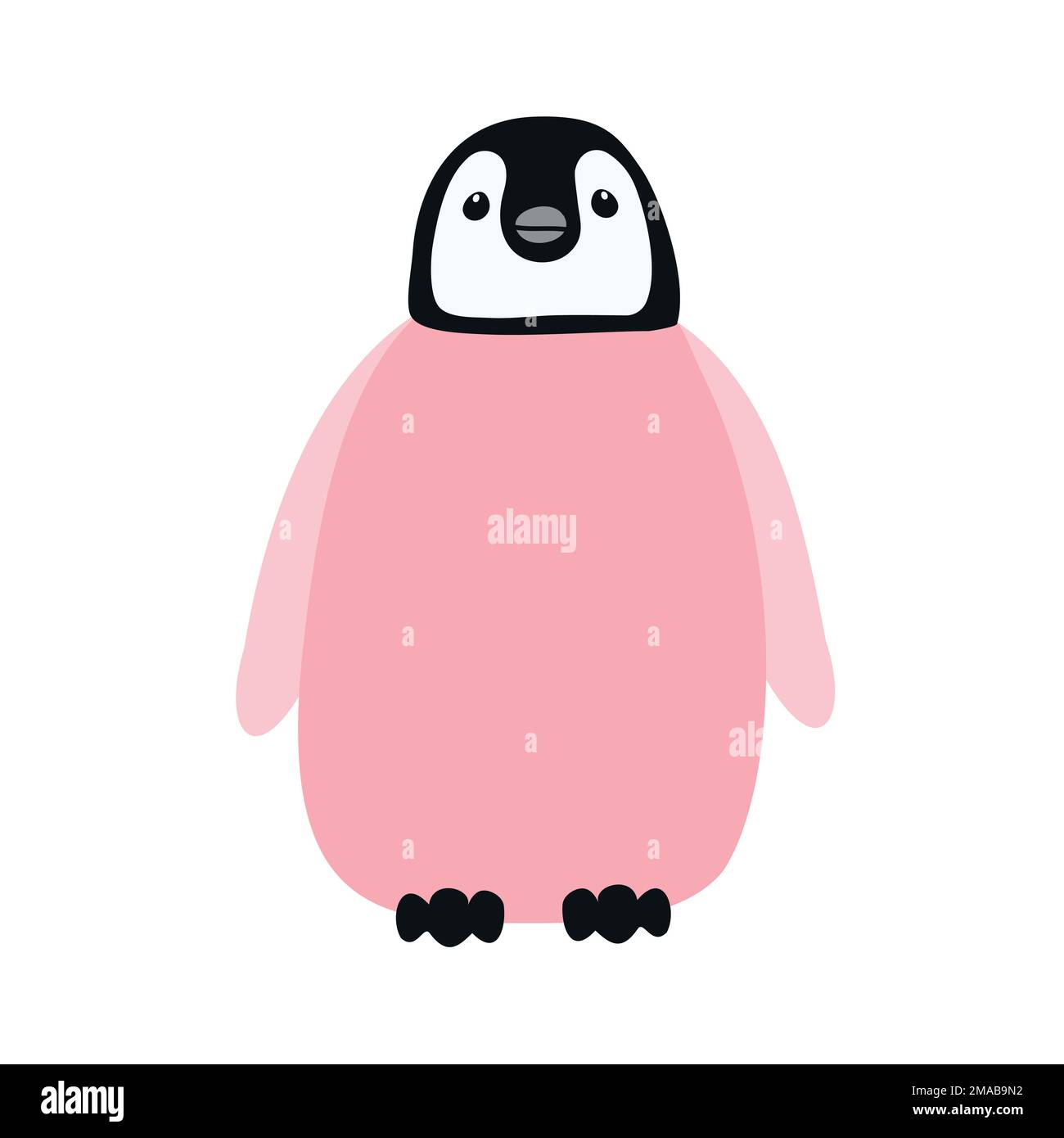 Vector hand drawn flat pink baby penguin isolated on white background