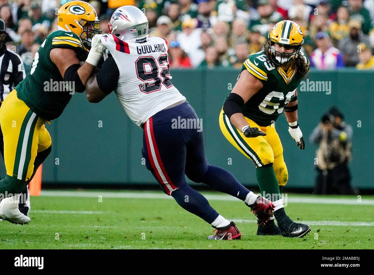 Green Bay Packers' David Bakhtiari is seen during the first half