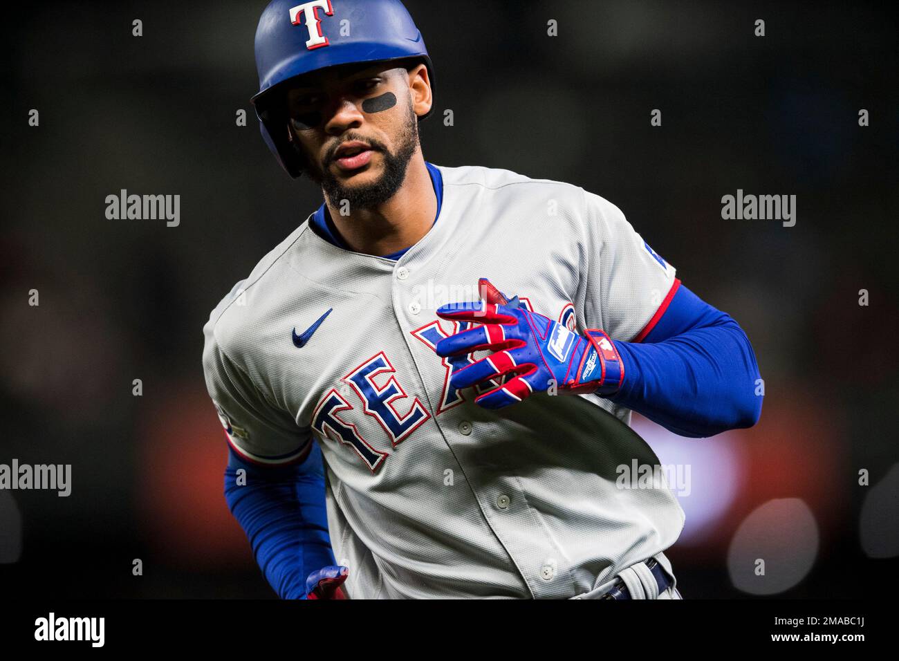Houston, United States. 14th Apr, 2023. Texas Rangers center fielder Leody  Taveras (3) during the MLB game between the Texas Ranges and the Houston  Astros on Friday, April 14, 2023 at Minute