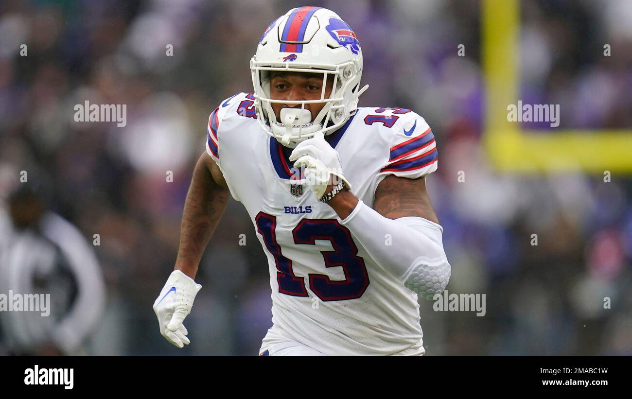 Buffalo Bills wide receiver Gabe Davis (13), right, is