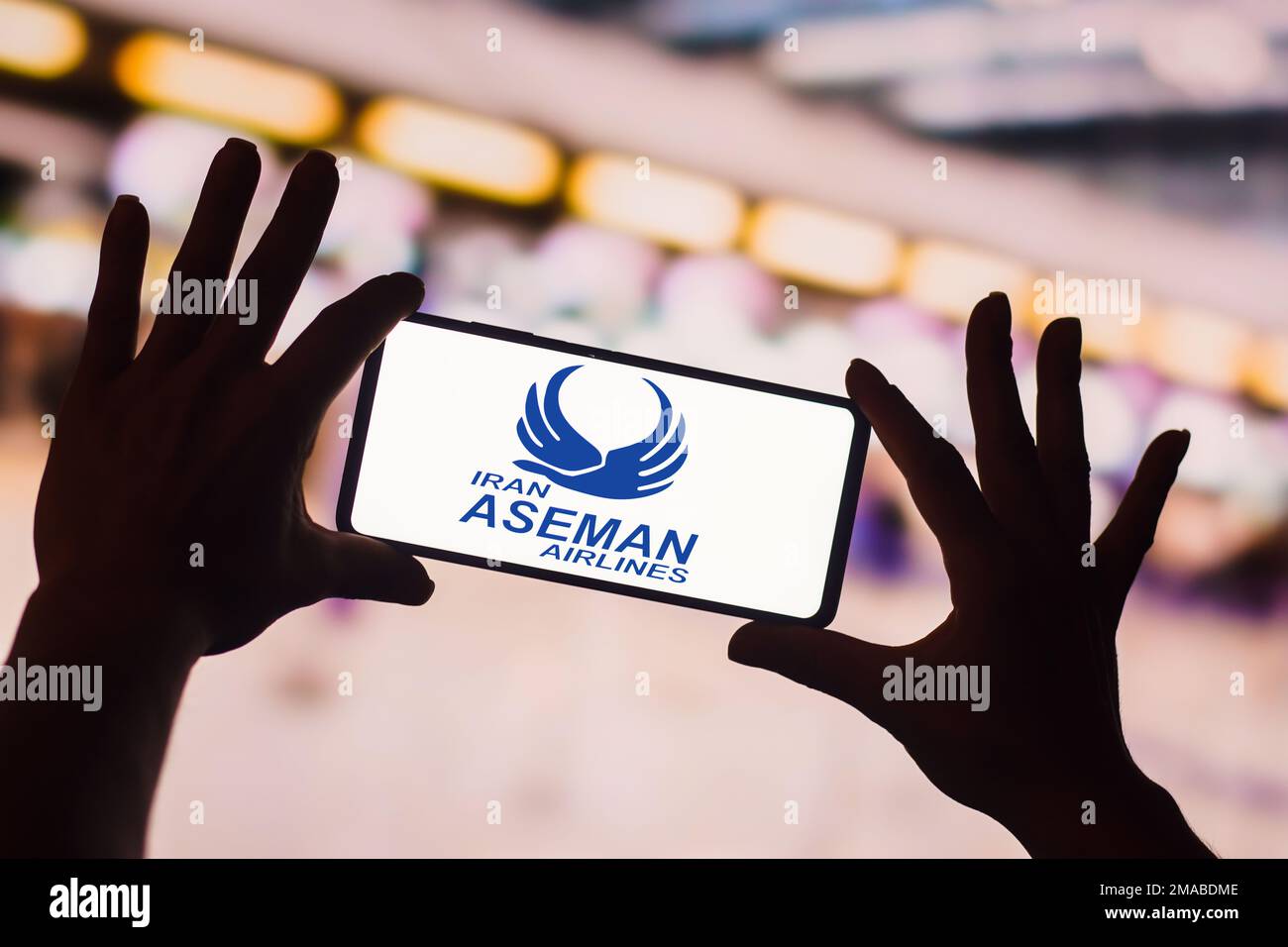 In this photo illustration, the Iran Aseman Airlines logo is displayed ...