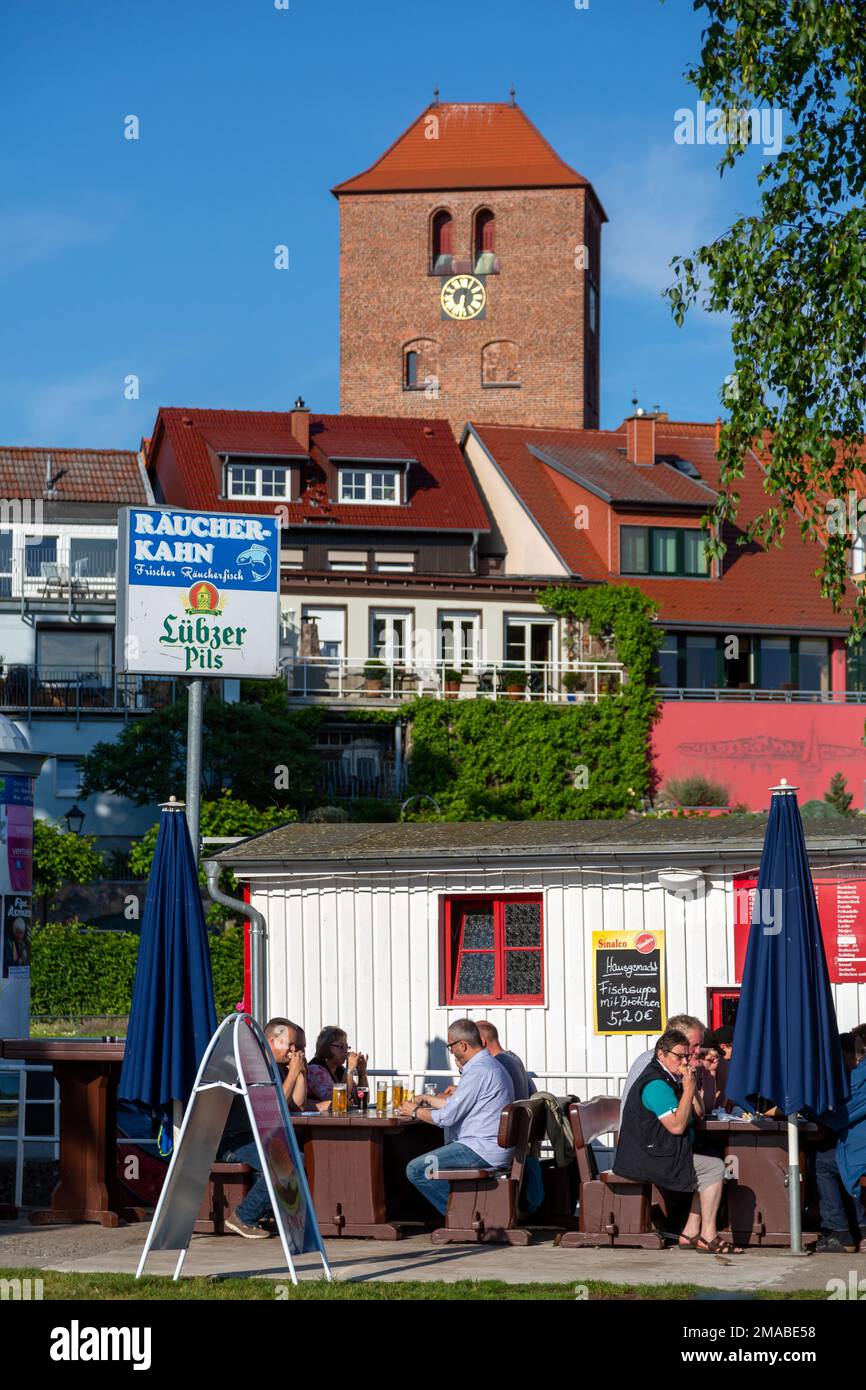 01.06.2016, Germany, Mecklenburg-Western Pomerania, Waren (Mueritz) - Snack bar with fish at the edge of the old town. 00A160601D130CAROEX.JPG [MODEL Stock Photo