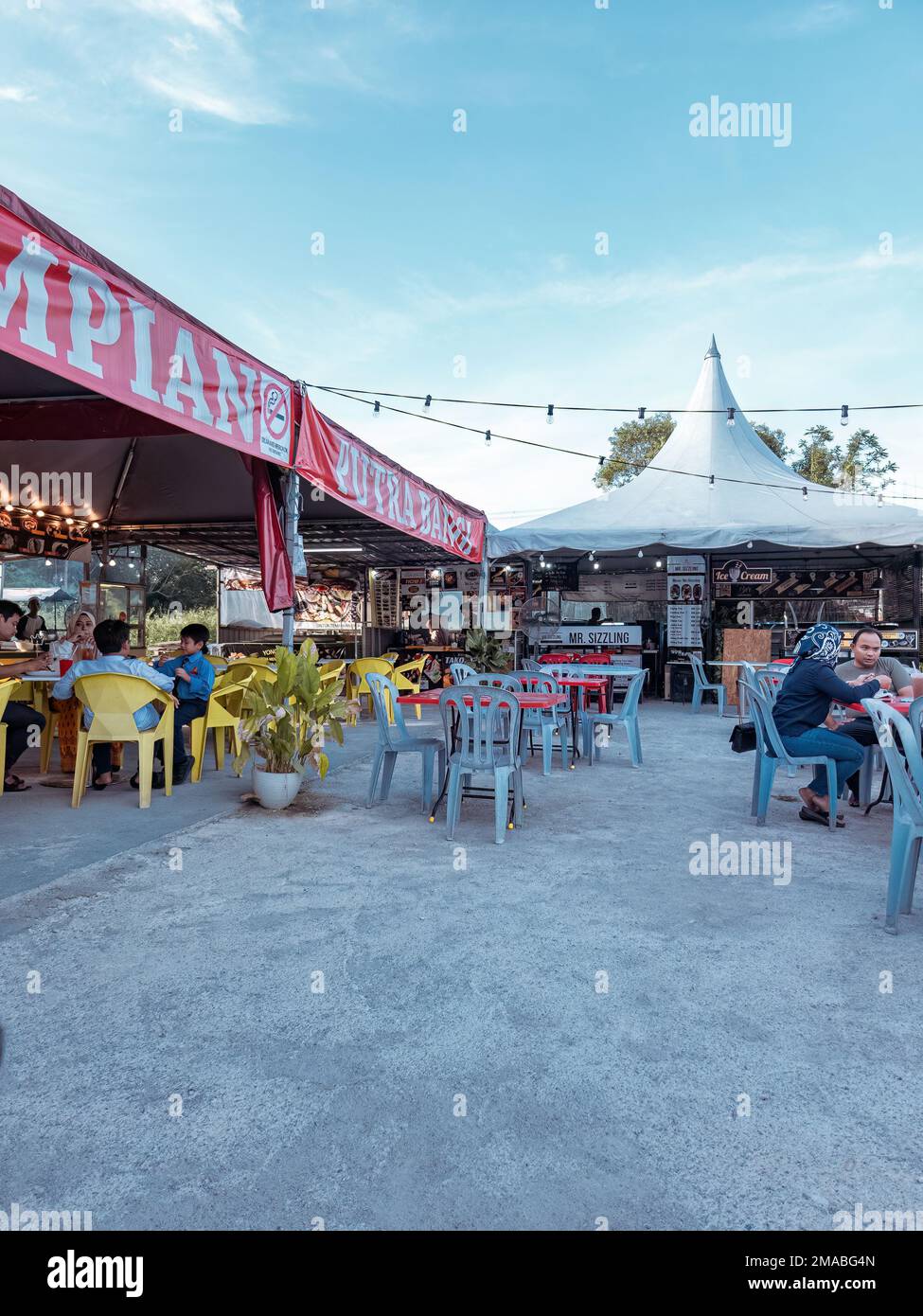 Kajang, Malaysia July 8, 2022 Alfresco food court with food stalls