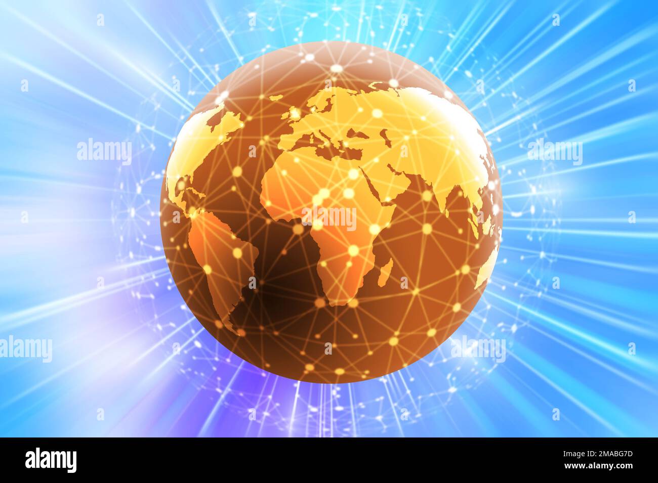 Earth globe with connections nodes, global networks concept Stock Photo