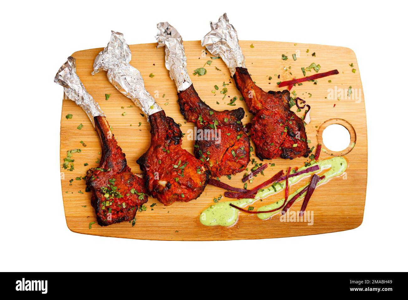 Grilled Lamb Lollipop Chops With Green Goddess Dipping Sauce Stock