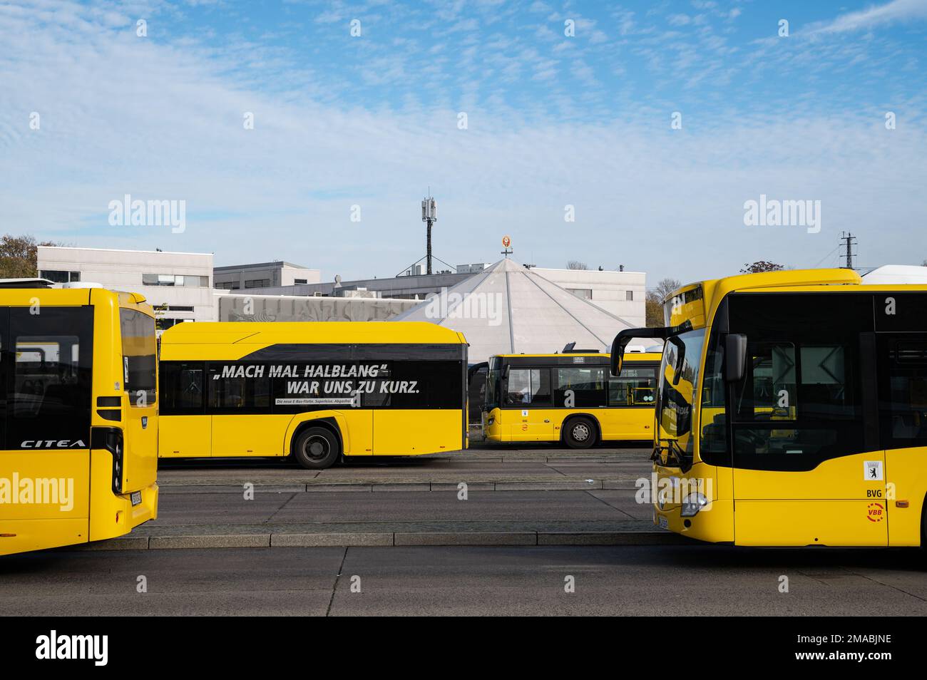 12.11.2022, Germany, , Berlin - Metrobuses of the BVG at the terminal stop and bus turnaround Hertzallee at the Zoological Garden in the district Char Stock Photo