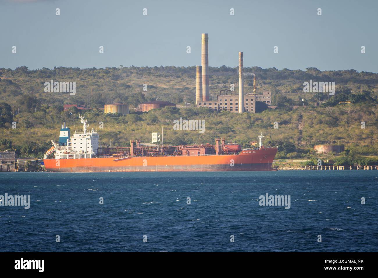 The big oil tanker oil ships docked in the bay of Matanzas city in Cuba