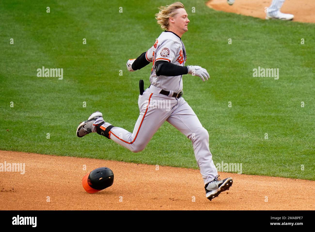 Baltimore Orioles' Kyle Stowers runs to second base for a double during the  fifth inning of a baseball game against the New York Yankees, Sunday, Oct.  2, 2022, in New York. (AP