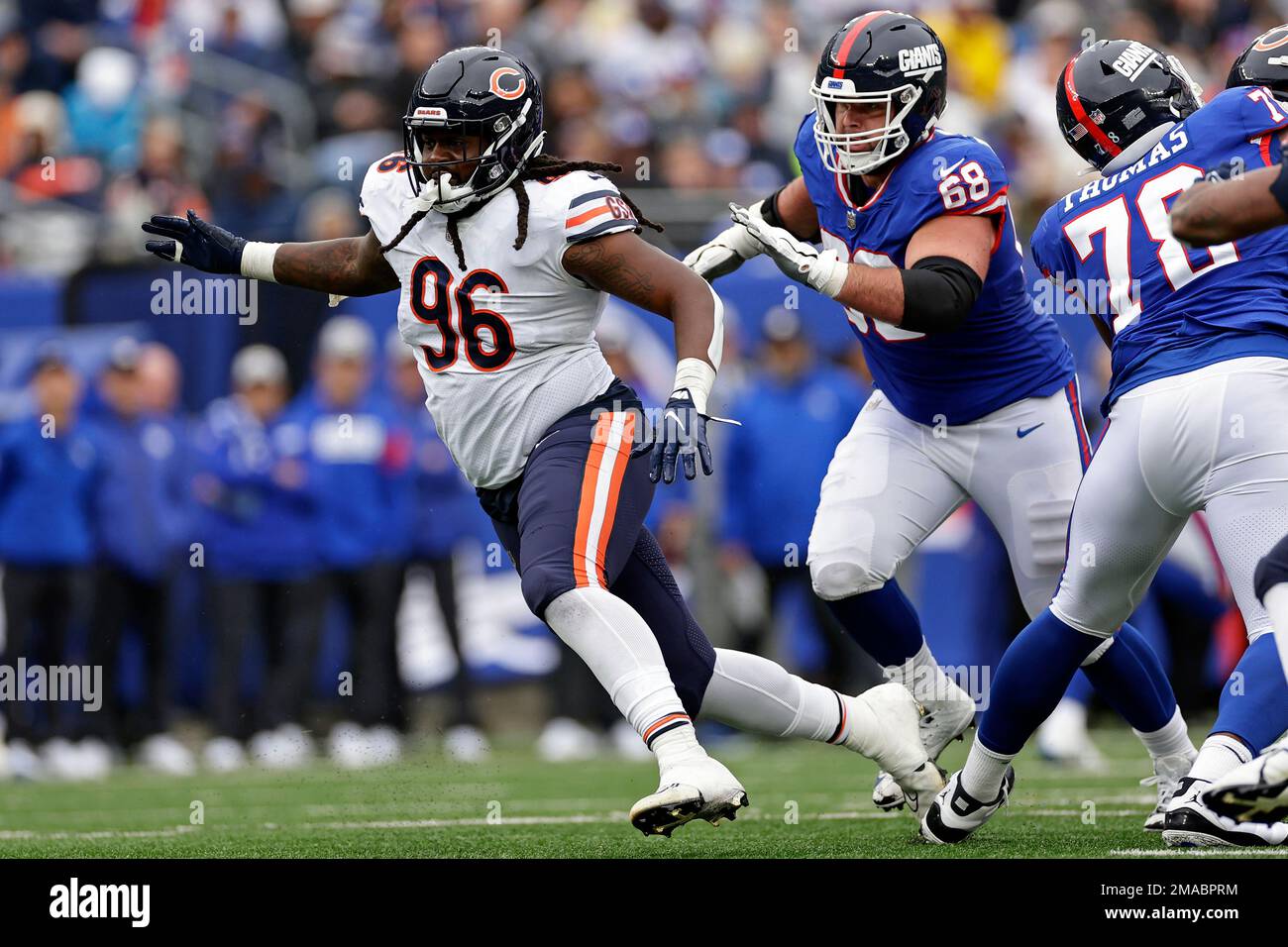 Chicago Bears defensive tackle Armon Watts (96) rushes against the