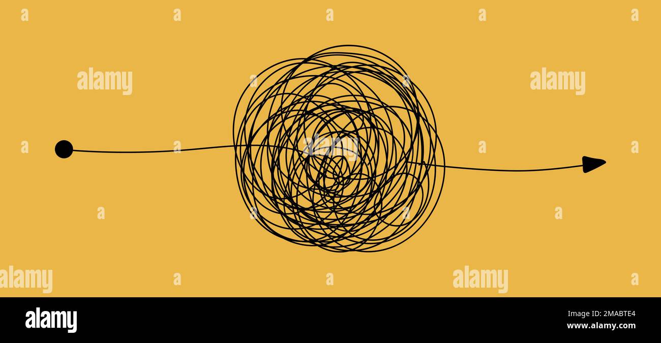 Complex way concept. Hard route, complicated journey. Chaos path line 