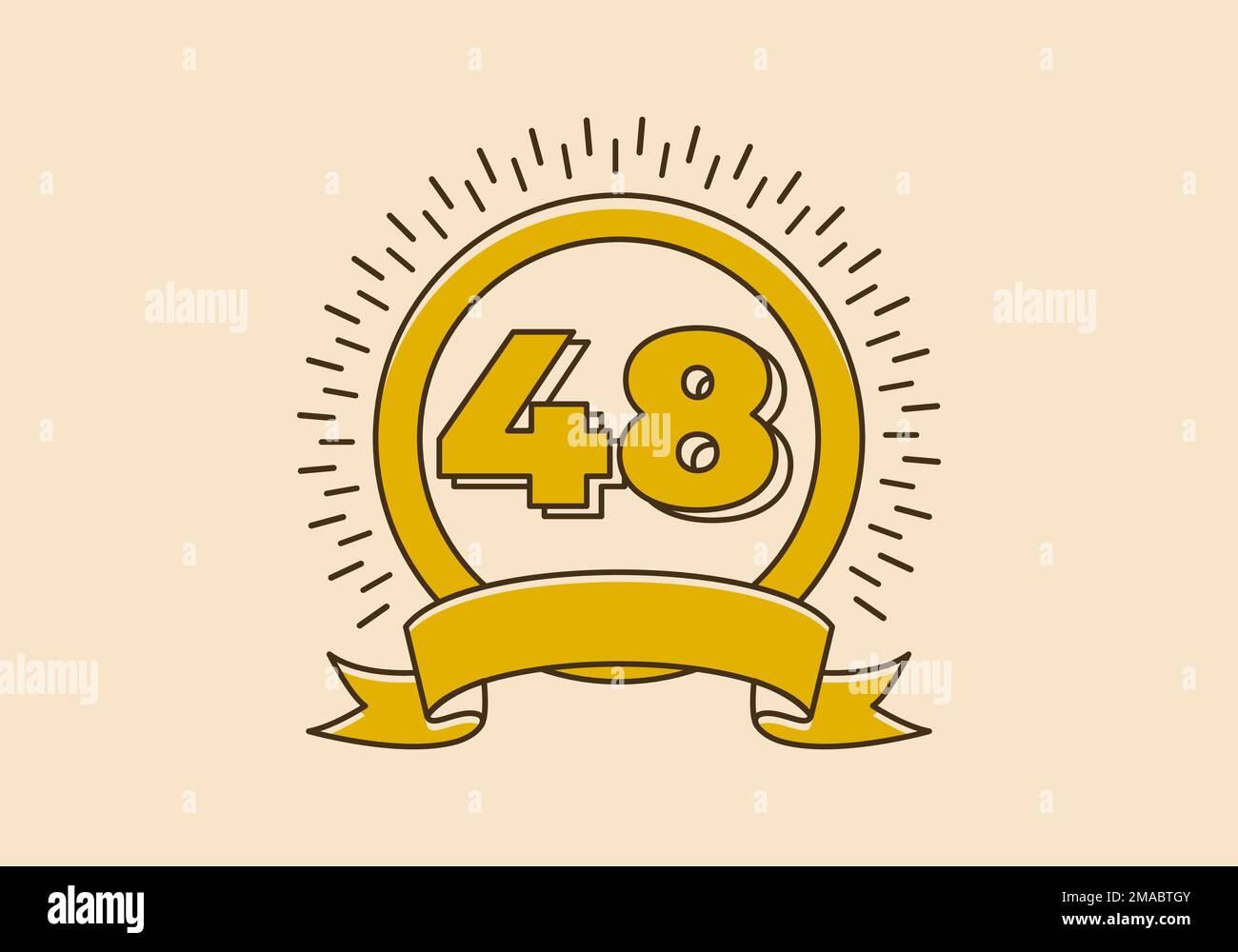 Vintage retro yellow circle badge with number 48 on it Stock Vector