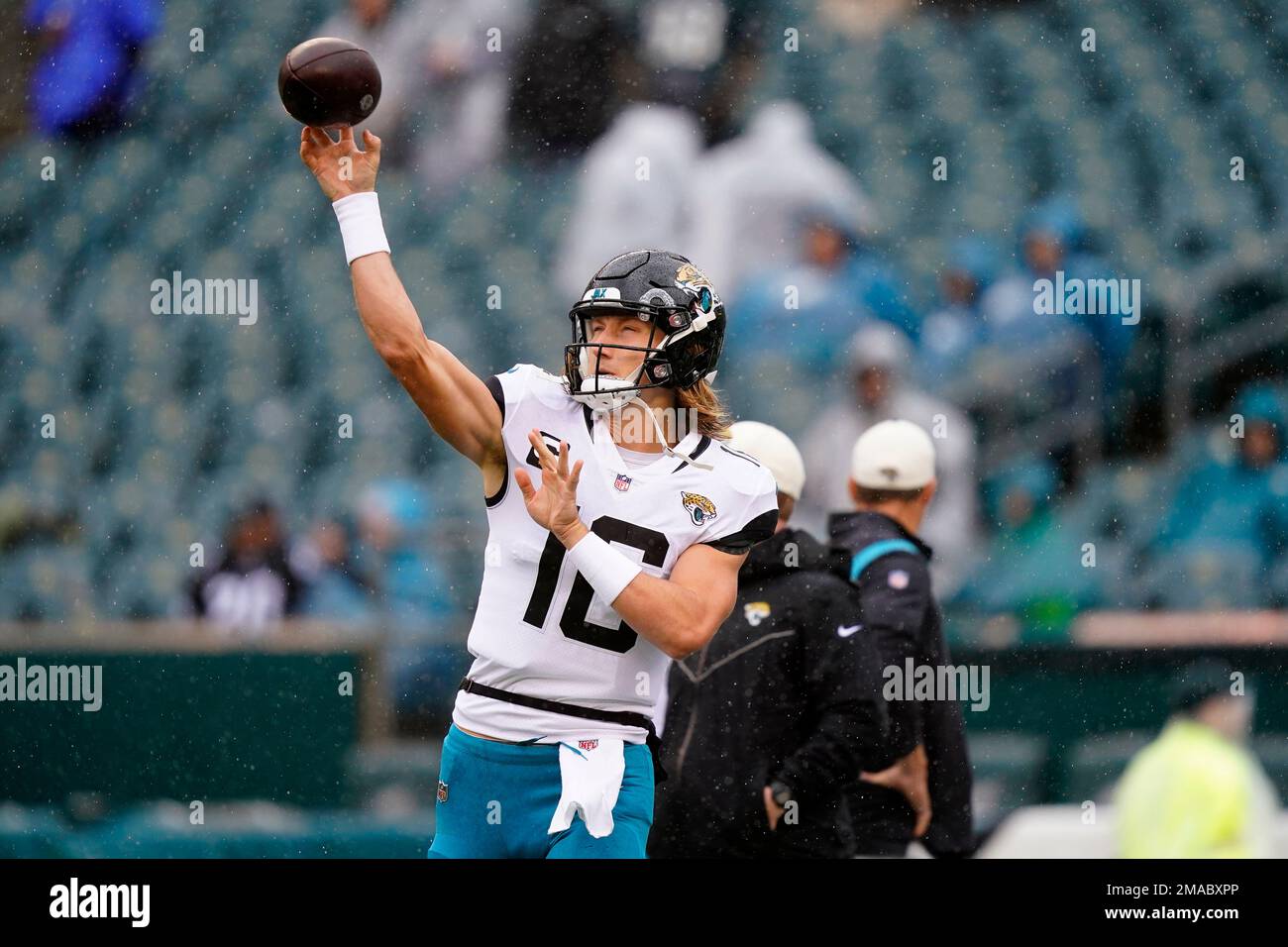 Trevor Rourke Jacksonville Jaguars' Trevor Lawrence warms up before an NFL football ...