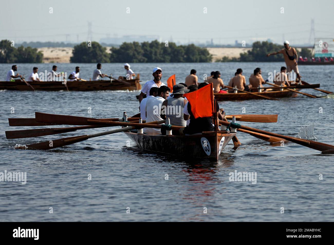 Boats prepare before the Dubai Traditional Rowing Race, in Dubai ...