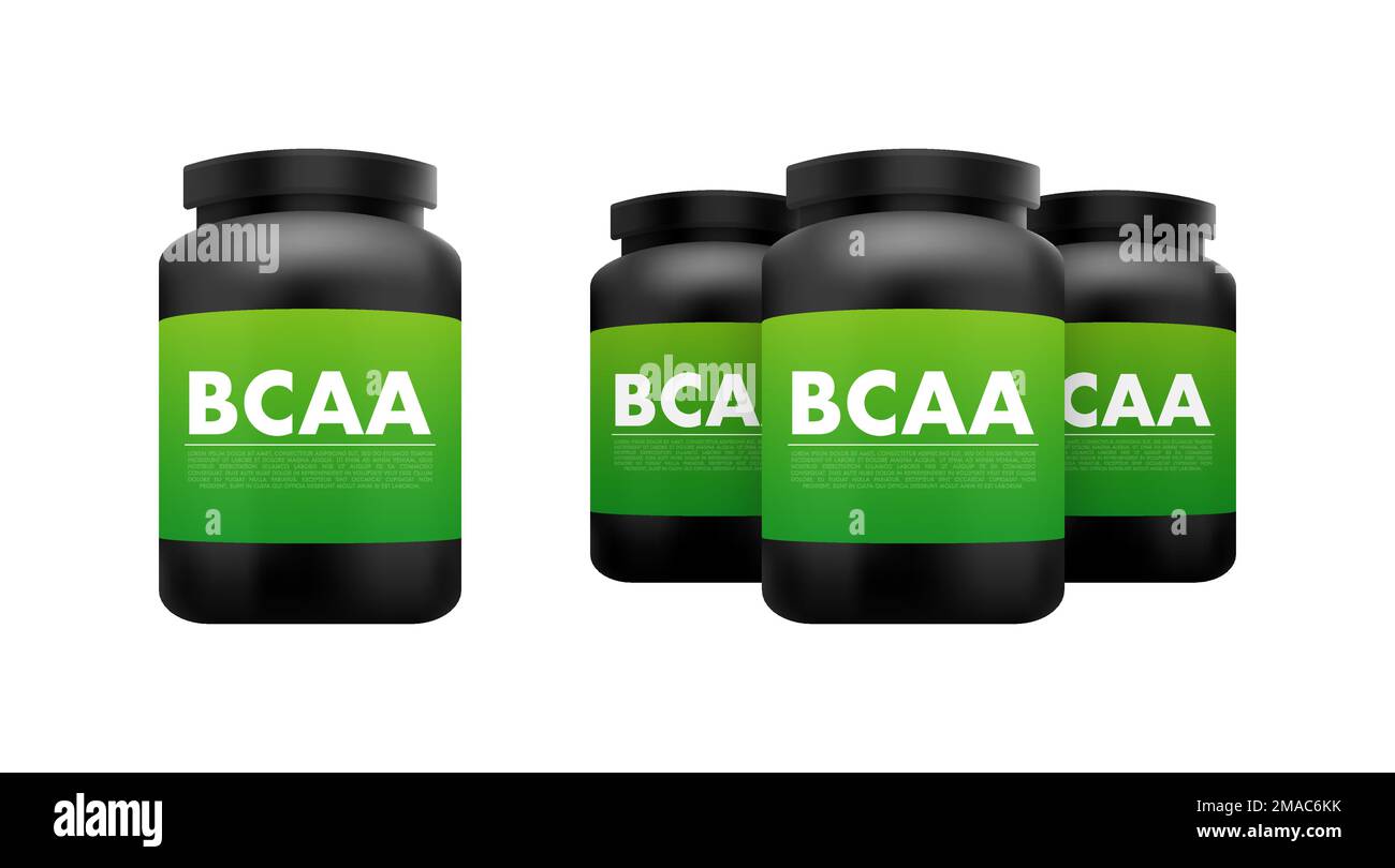 BCAA Branched chain amino acid bottle. Bcaa supplement. Sports