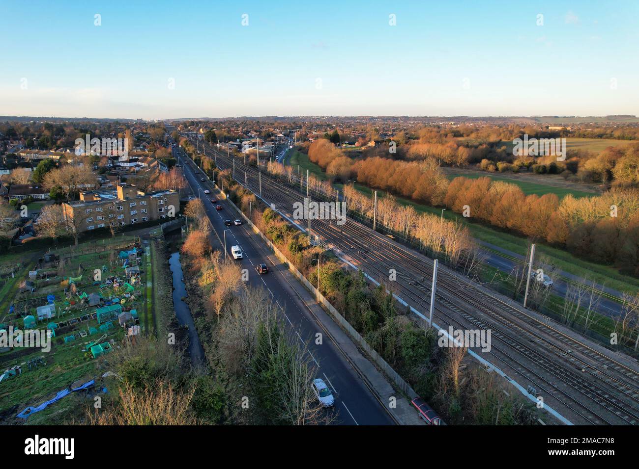 Aerial View of Northern City of England. Luton Leagrave Station Stock