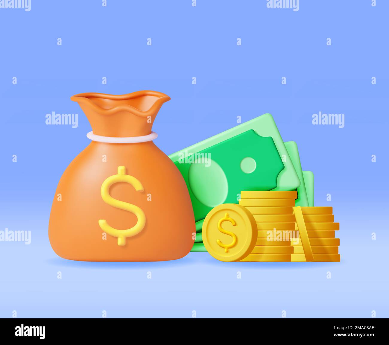 3D Money Cloth Bag with Dollar Sign and Cash Money Stock Vector Image ...