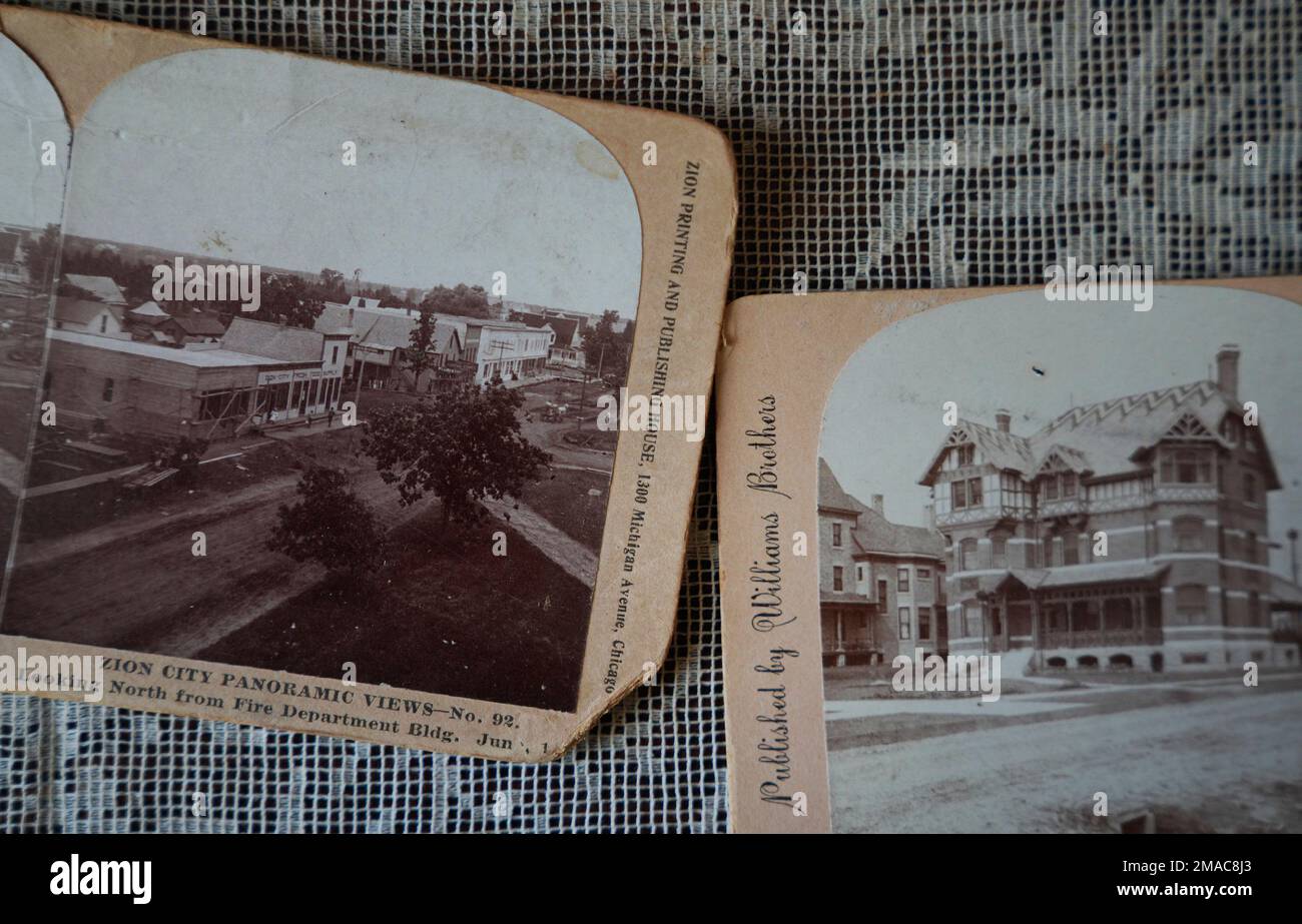 Old photographs of Zion sit on display in the Historic Shiloh House