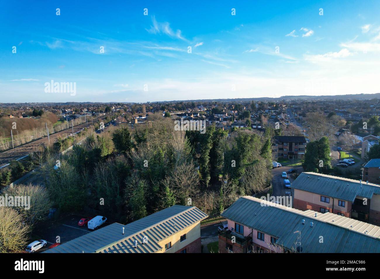 Aerial View of Northern City of England. Luton Leagrave Station Stock