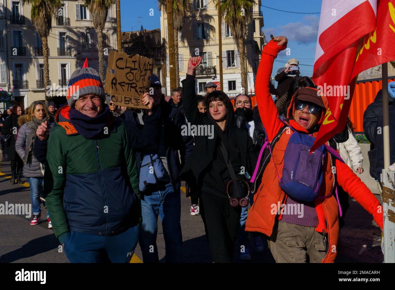 Gredab / Le Pictorium -  demonstration against the pension reform -  18/1/2022  -  France / Bouches-du-Rhone / Marseille  -  demonstration against the pension reform in Marseille called by all the unions. Stock Photo