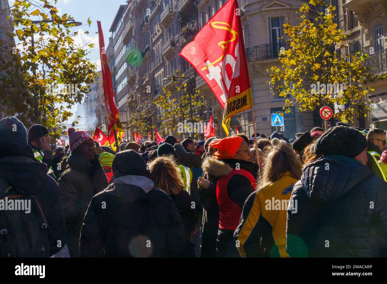 Gredab / Le Pictorium -  demonstration against the pension reform -  18/1/2022  -  France / Bouches-du-Rhone / Marseille  -  demonstration against the pension reform in Marseille called by all the unions. Stock Photo