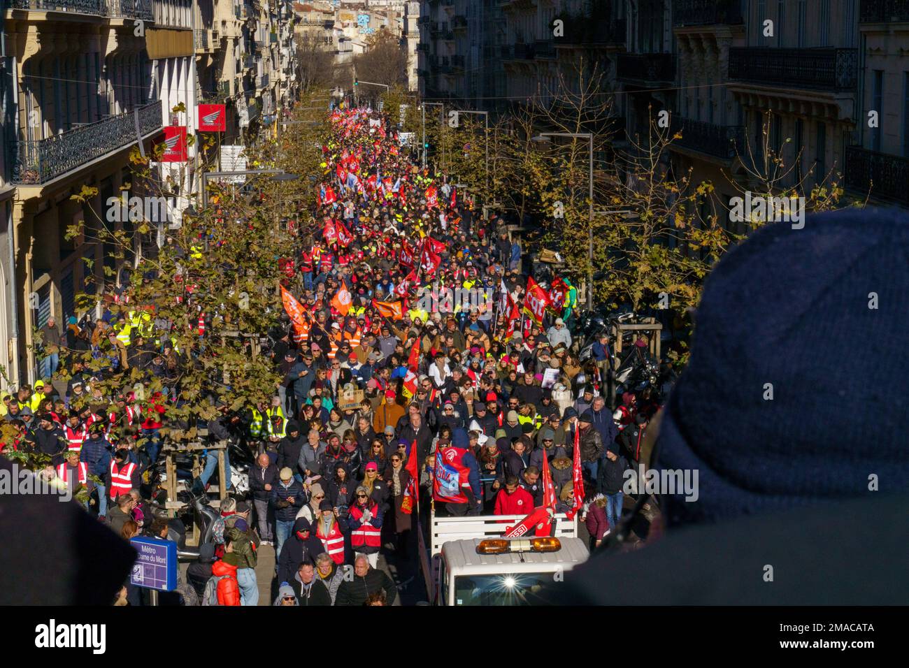 Gredab / Le Pictorium -  demonstration against the pension reform -  18/1/2022  -  France / Bouches-du-Rhone / Marseille  -  demonstration against the pension reform in Marseille called by all the unions. Stock Photo