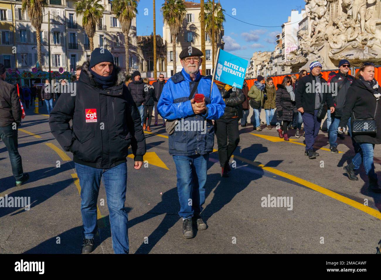 Gredab / Le Pictorium -  demonstration against the pension reform -  18/1/2022  -  France / Bouches-du-Rhone / Marseille  -  demonstration against the pension reform in Marseille called by all the unions. Stock Photo